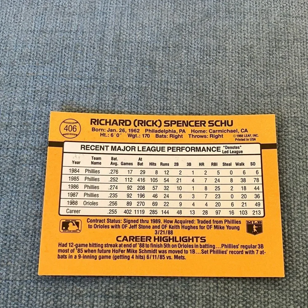 1989 Donruss Baltimore Orioles Baseball Card Trading Card